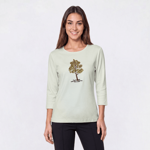 Womens Hasting & Smith 3/4 Sleeve Embroidered Tree Tee